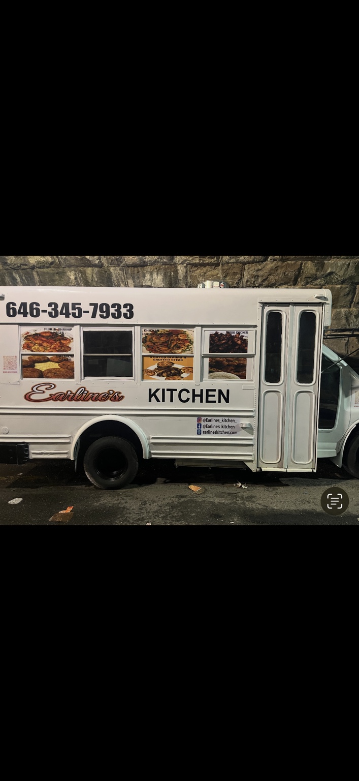 Earline’s Kitchen food truck, with the name and phone number on its side